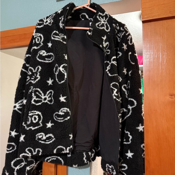 Jackets & Blazers - Disney inspired Cozy Black Sherpa Jacket with White Character Print